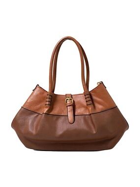 Black Rivet Two Tone Brown Faux Leather Large Shoulder Bag